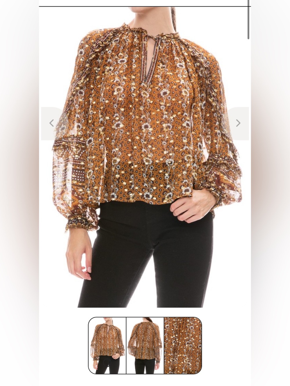 Ulla Johnson Calista Orange Floral Peasant Tunic Sheer Boho Blouse